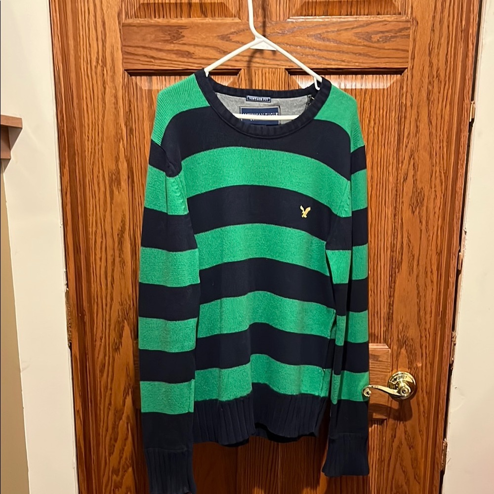 American Eagle Outfitters Bold Green and Black Crewneck Sweater